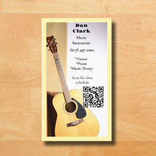 Cream QR Code Musiklehrer Akustische Gitarre Visitenkarte