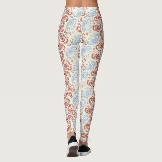 Cream-Red-Blue Paisley Leggings (Rückseite)
