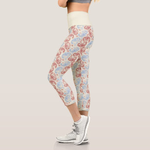 Cream-Red-Blue Paisley Muster High Waisted Capris