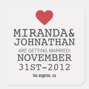 Cream & Red Bold Heart Save the Date Stickers