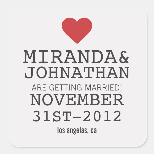 Cream & Red Bold Heart Save the Date Stickers (Vorderseite)