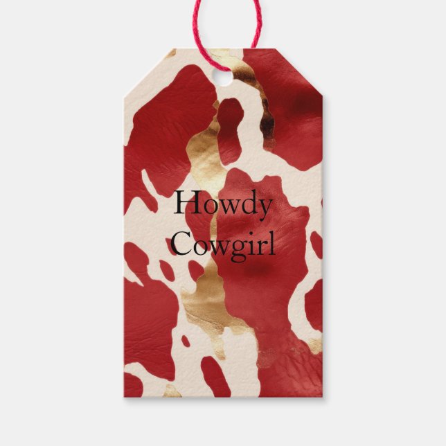 Cream Red Gold Western Cowhide Geschenkanhänger (Vorderseite)