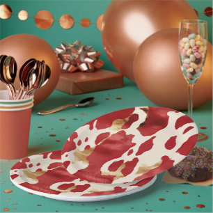 Cream Red Gold Western Cowhide Howdy Pappteller