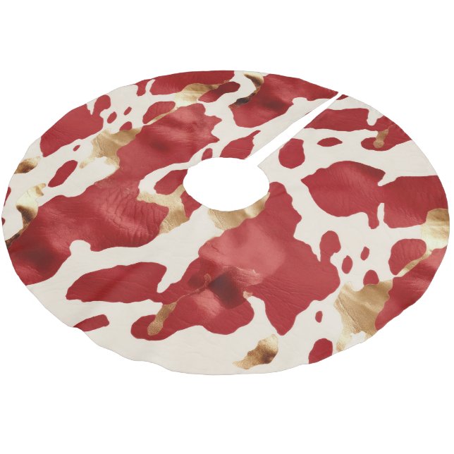 Cream Red Gold Western Cowhide Howdy Polyester Weihnachtsbaumdecke (Schrägansicht)
