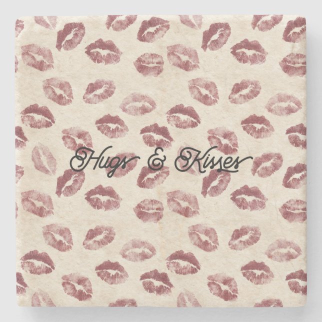 Cream Red Lips Kisses Flirty Love Steinuntersetzer (Vorderseite)