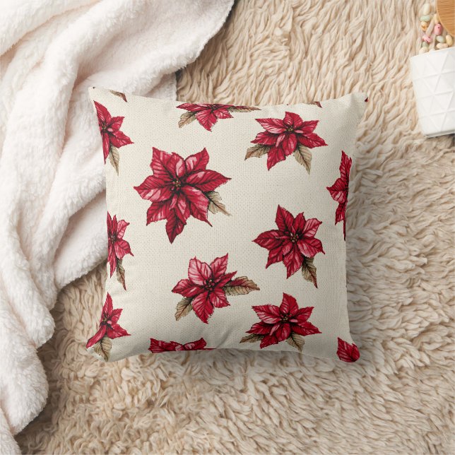 Cream Red Poinsettia Weihnachten Kissen (Decke)