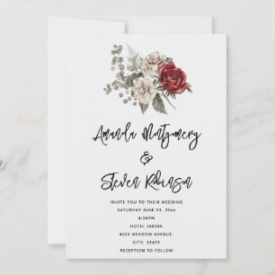 Cream & Red Rose Boho Blumenstrauß Hochzeit Einladung