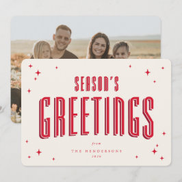 Cream+Red Season's Gruß Retros Stars Foto Feiertagskarte