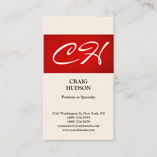 Cream Red Strip Monogram Modern Business Card Visitenkarte (Vorderseite)