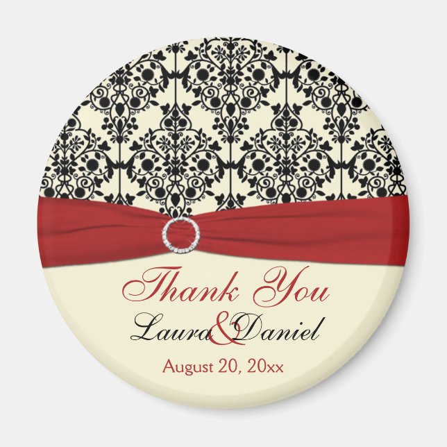 Cream, Red und Black Damask Danke Magnet (Vorne)