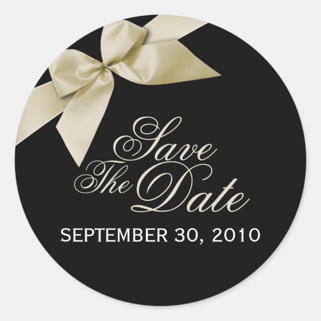 Cream Ribbon Save the Date Hochzeitserklärung Runder Aufkleber (Vorderseite)