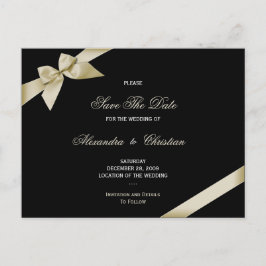 Cream Ribbon Wedding Save the Date 4 Ankündigungspostkarte