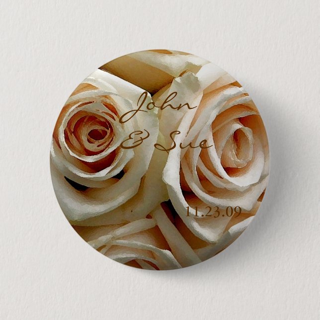Cream Rose Bouquet - Round Button (Vorderseite)