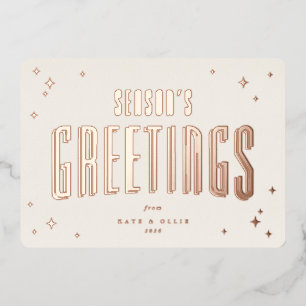 Cream+Rose Gold Season's Greetings Retro Stars Folien Feiertagskarte