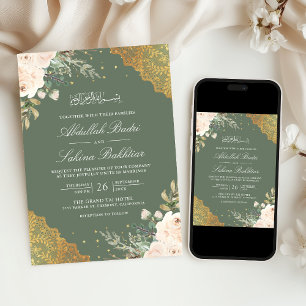 Cream Rose Gold Spitze QR Code Grüne Muslimische H Einladung
