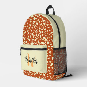 Cream & Rostfarbe - Vintage Anfangsname Bedruckter Rucksack