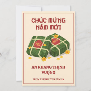 Cream & Rot Vietnamesisches Tet 2026 Banh Chung Feiertagskarte
