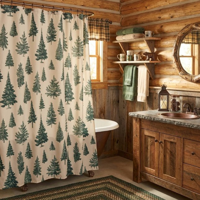 Cream Rustic Forest Tree Duschvorhang (Von Creator hochgeladen)