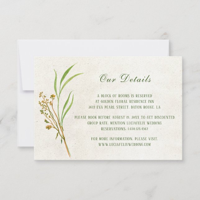 Cream Rustic Wedding Details Eintrittskarte RSVP Karte (Vorderseite)