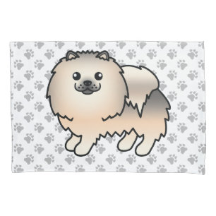 Cream Sable Pomeranian Cartoon Hund & Pfoten Kissenbezug