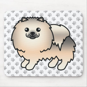 Cream Sable Pomeranian Cartoon Hund & Pfoten Mousepad