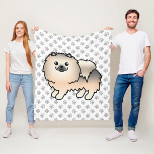 Cream Sable Pomeranian Süßer Cartoon-Hund & Pfoten Fleecedecke