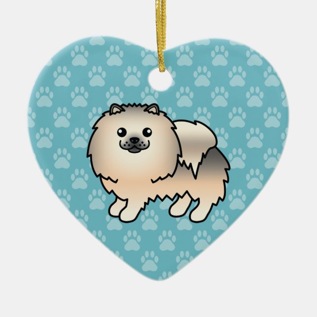 Cream Sable Spitz Dog Cartoon Zeichnend Keramikornament (Vorne)