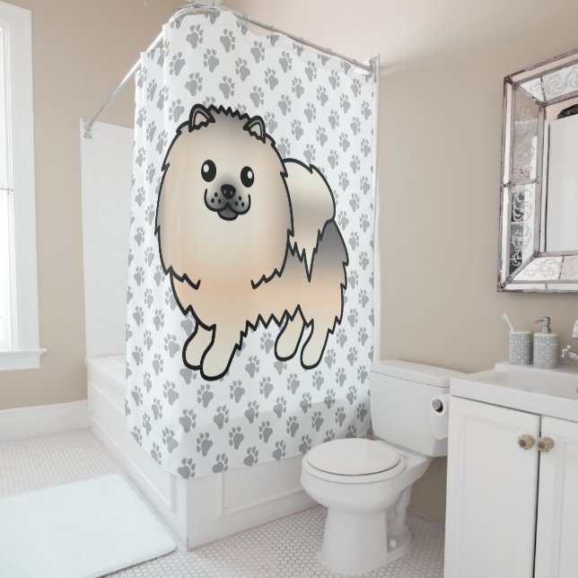 Cream Sable Spitz Niedlich Cartoon Dog & Paws Duschvorhang (Beispiel)