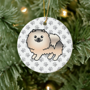 Cream Sable Spitz Niedlich Cartoon Dog & Paws Keramik Ornament
