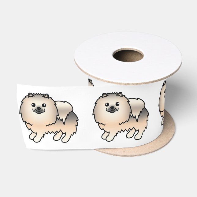 Cream Sable Spitz Niedlich Cartoon Dog Satinband (Spule)