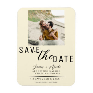 Cream Save the Date Foto Wedding Magnet