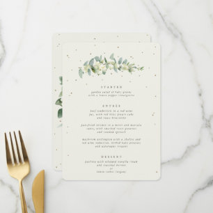Cream Schneebeere + Eukalyptus 3 Gänge Hochzeit Menükarte