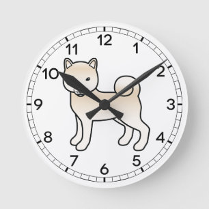 Cream Shiba Inu süße Cartoon-Hund-Illustration Runde Wanduhr