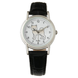 Cream Shiba Inu Süßer Cartoon-Hund & Name Armbanduhr