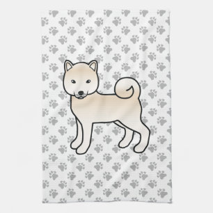 Cream Shiba Inu Süßer Hund Mit Pfotenmuster Geschirrtuch