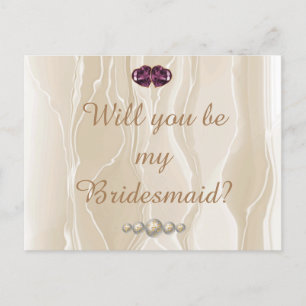 Cream Silk & Heart Gems Brautjungfer Postkarte