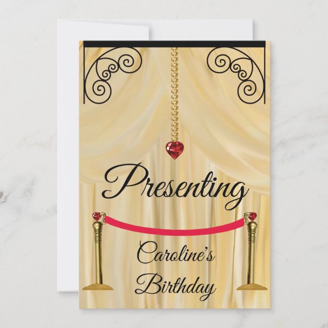 Cream Silk Theater Vorhang Geburtstag Einladung (Vorderseite)