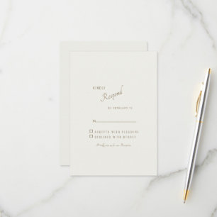 Cream Simple Modern Gold Text Wedding RSVP Karte