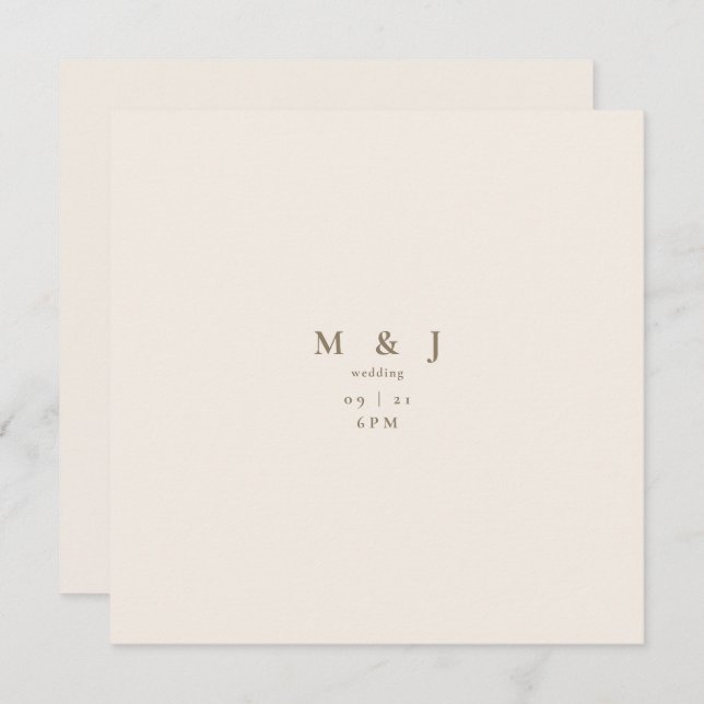 Cream Sleek & Simple Modern Square Wedding Einladung (Vorne/Hinten)