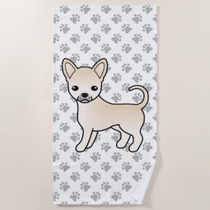 Cream Smooth Coat Chihuahua Cartoon Dog & Paws Strandtuch