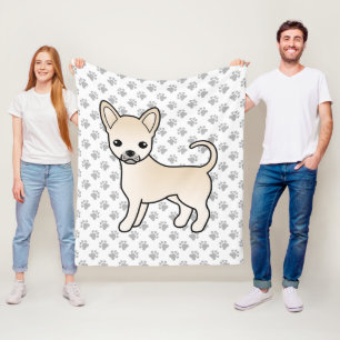 Cream Smooth Coat Chihuahua Cartoon Hund & Pfoten Fleecedecke
