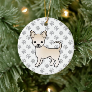 Cream Smooth Coat Chihuahua Cartoon Hund & Pfoten Keramik Ornament