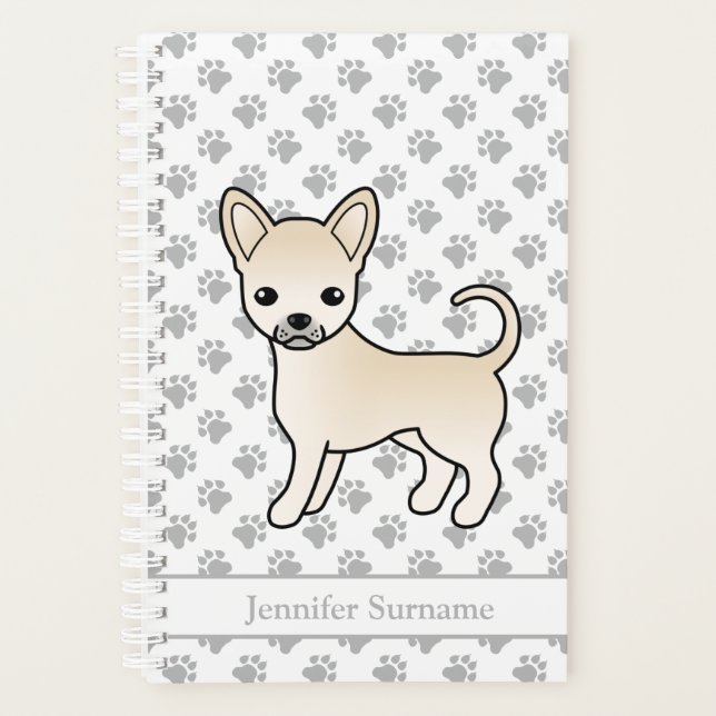 Cream Smooth Coat Chihuahua Dog & Custom Text Planer (Vorderseite)