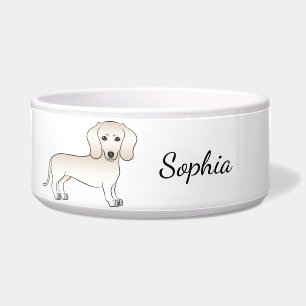Cream Smooth Coat Dachshund Cartoon Hund und Name Napf