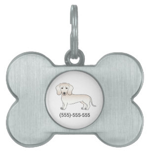 Cream Smooth Coat Dachshund Hund mit Telefonnummer Tiermarke