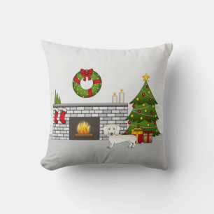 Cream Smooth Coat Dachshund im Weihnachtszimmer Kissen