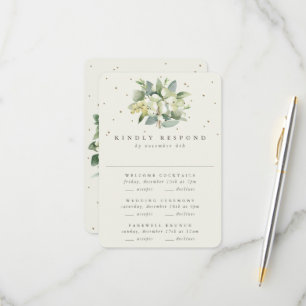 Cream Snowberry + Eucalyptus Hochzeits-Multievent RSVP Karte