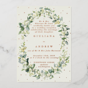 Cream Snowberry+Eucalyptus Hochzeitsempfang Nur Folieneinladung