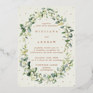 Cream Snowberry+Eucalyptus Hochzeitsempfang Only Folieneinladung