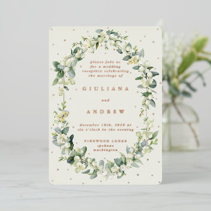 Cream Snowberry+Eucalyptus Hochzeitsempfang Only Folieneinladung
